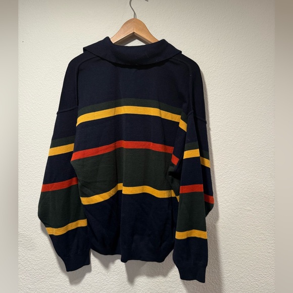 SIGNE INCOGNITO Preppy Wool Blend Striped Rugby Polo Sweater - Picture 2 of 5